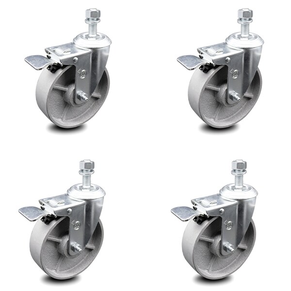 Semi Steel Swvl TS Caster w/RB w/5" Wheel&12mm Stem-4 Swvl w/TTL BRK, 4PK